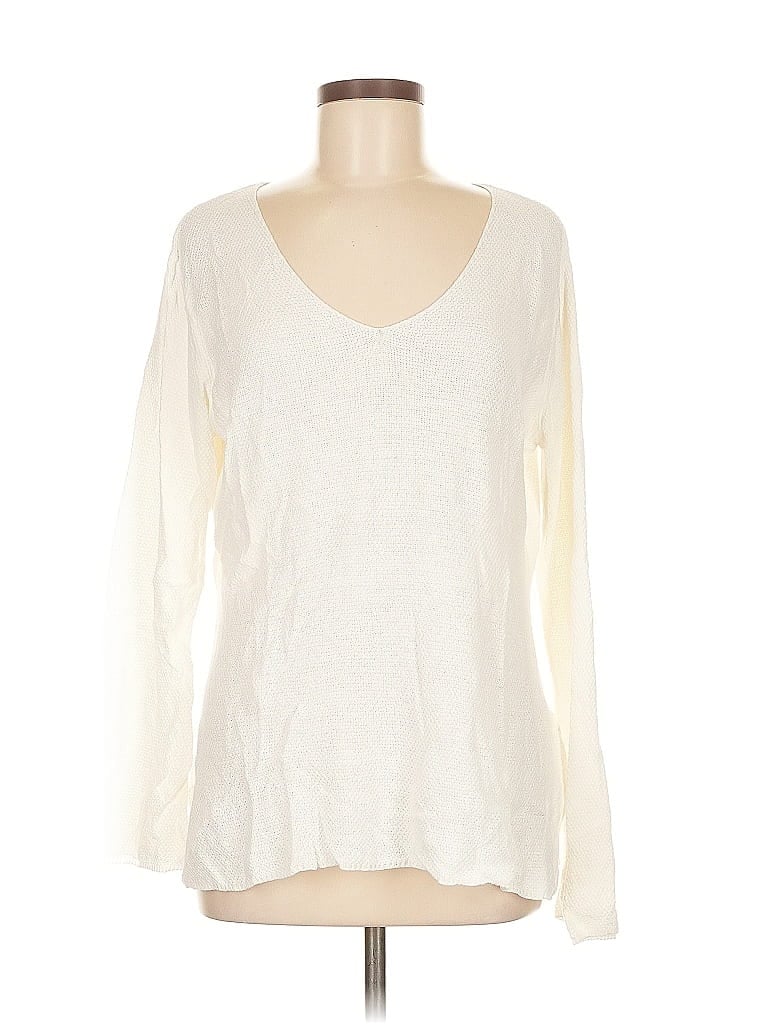 Pre-owned Boston Proper Long Sleeve Top Ivory Scoop Neck Tops In White