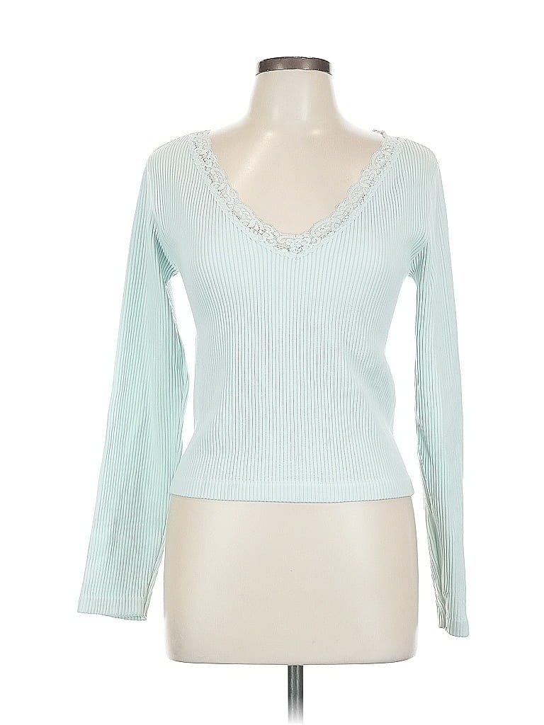 GYPSY & JADE Pre-owned Long Sleeve Top Teal Sweetheart Neckline Tops In Blue