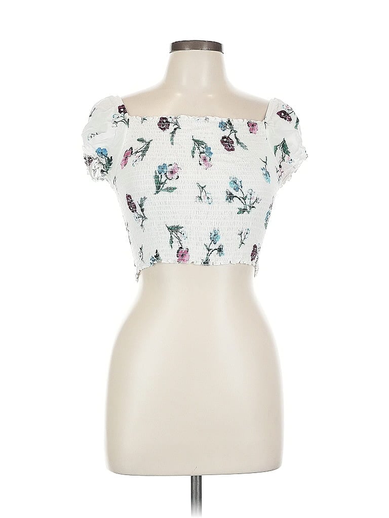 Pre-owned Ambiance Short Sleeve Top White Strapless Neckline Tops