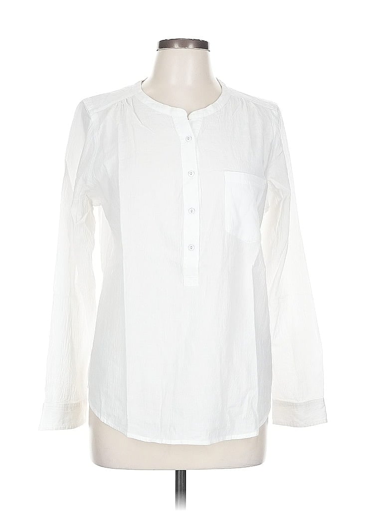 Pre-owned Nydj Long Sleeve Blouse In White