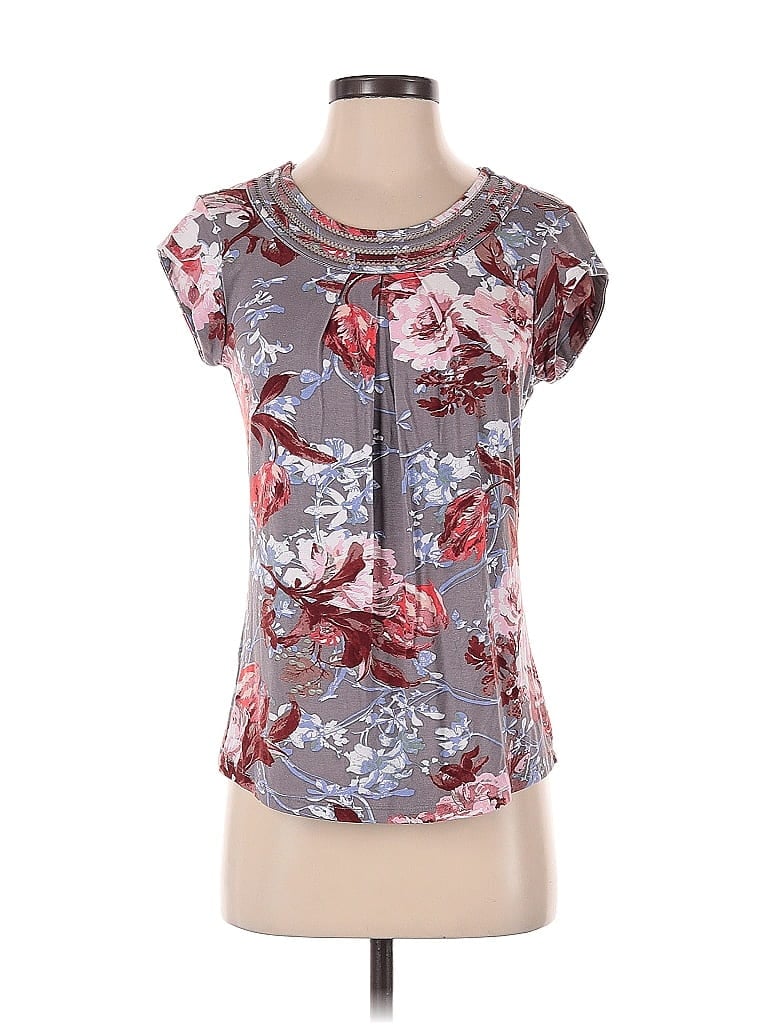 Pre-owned Daniel Rainn Short Sleeve Top Gray Keyhole Neckline Tops