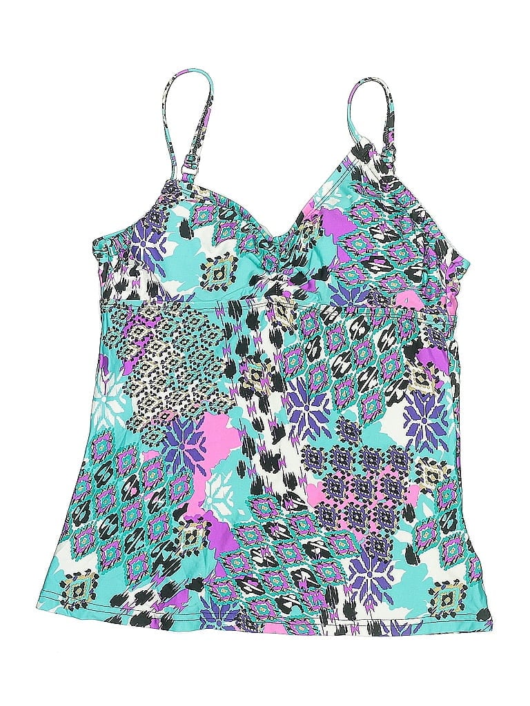Pre-owned 24th & Ocean Swimsuit Top Blue Print Pattern Swimwear