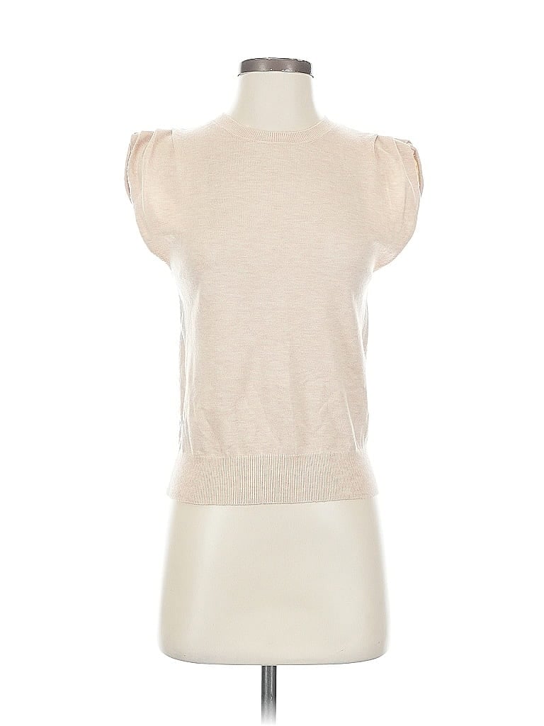 Pre-owned Evereve Short Sleeve Top Tan Crew Neck Tops In Brown