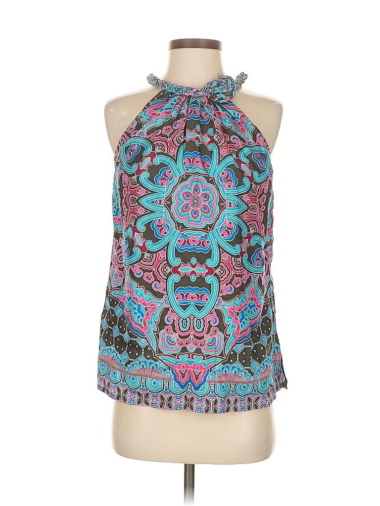 Pre-owned Etcetera Sleeveless Silk Top Blue Halter Neckline Tops