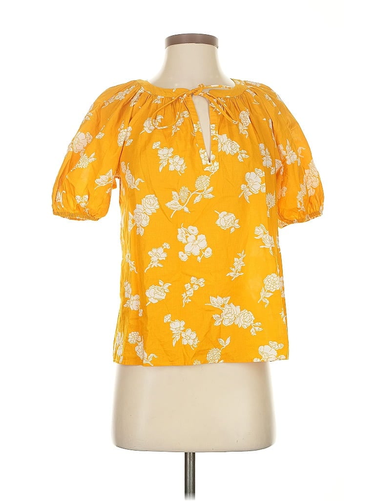Pre-owned Ann Taylor Loft Outlet Short Sleeve Blouse In Yellow