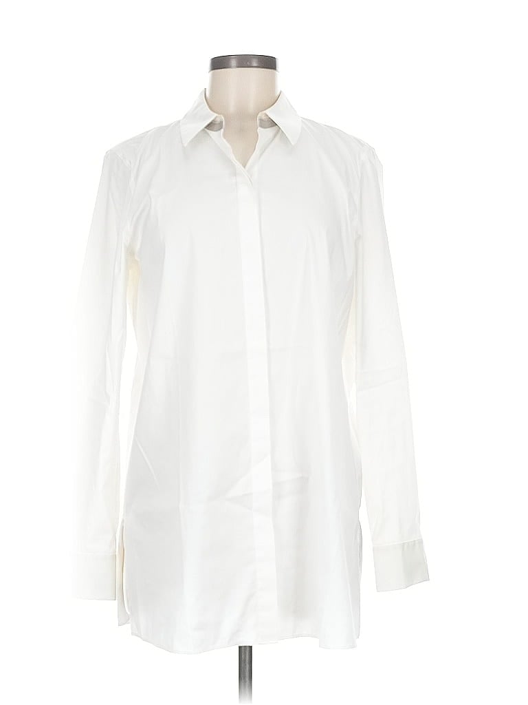 Pre-owned Lafayette 148 Long Sleeve Button Down Shirt In White