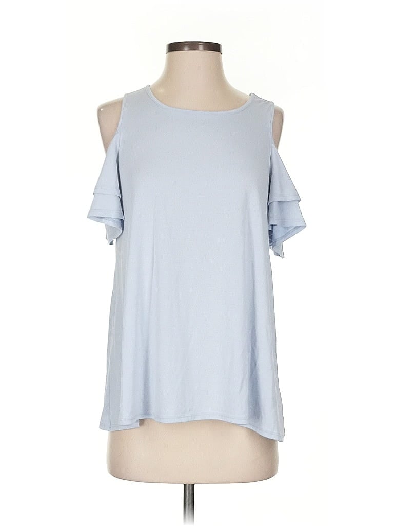 OLIVE & OAK Pre-owned Short Sleeve Top Blue Cold Shoulder Neckline Tops