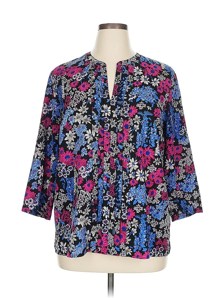 Pre-owned Jones New York Signature 3/4 Sleeve Blouse In Blue