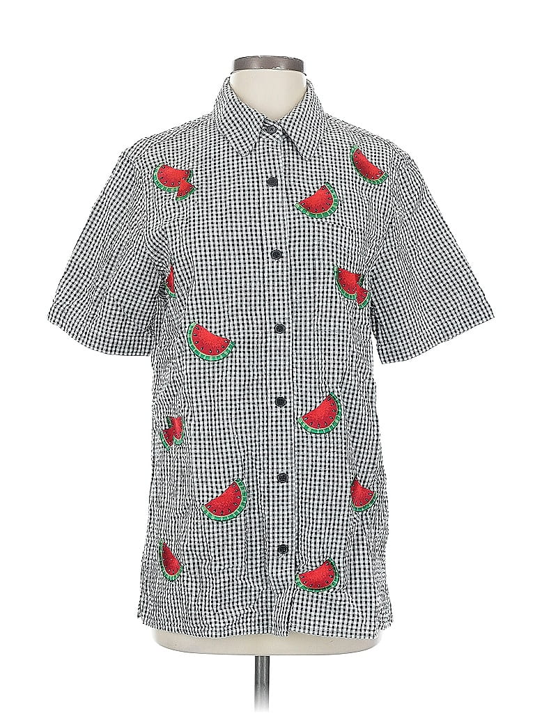 Pre-owned Quacker Factory Short Sleeve Button Down Shirt In Gray