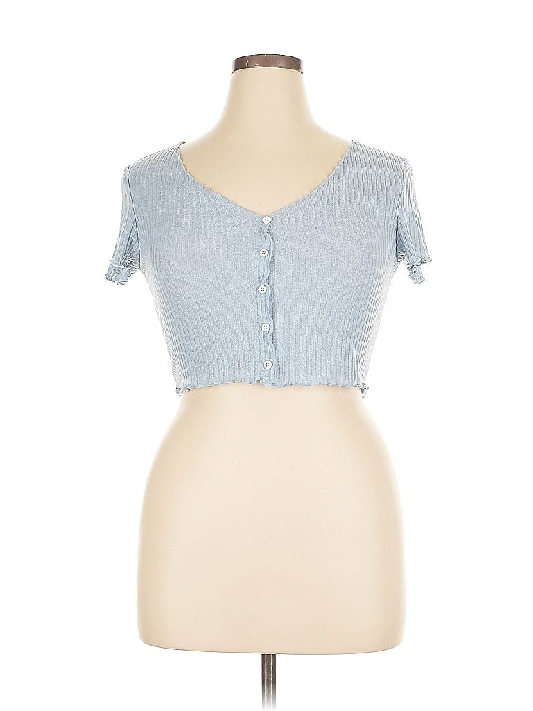 Pre-owned Shein Curve Short Sleeve Top Blue Sweetheart Neckline Tops