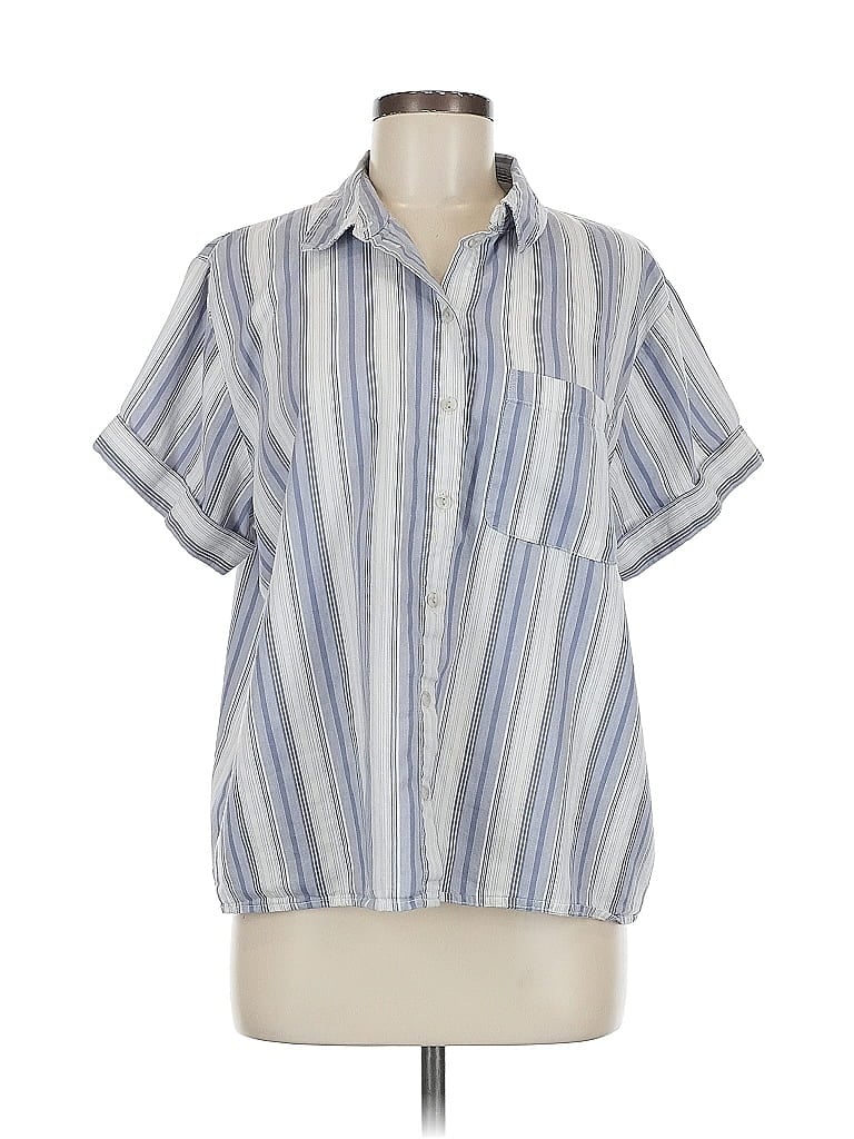 Pre-owned Universal Thread Short Sleeve Button Down Shirt In Blue