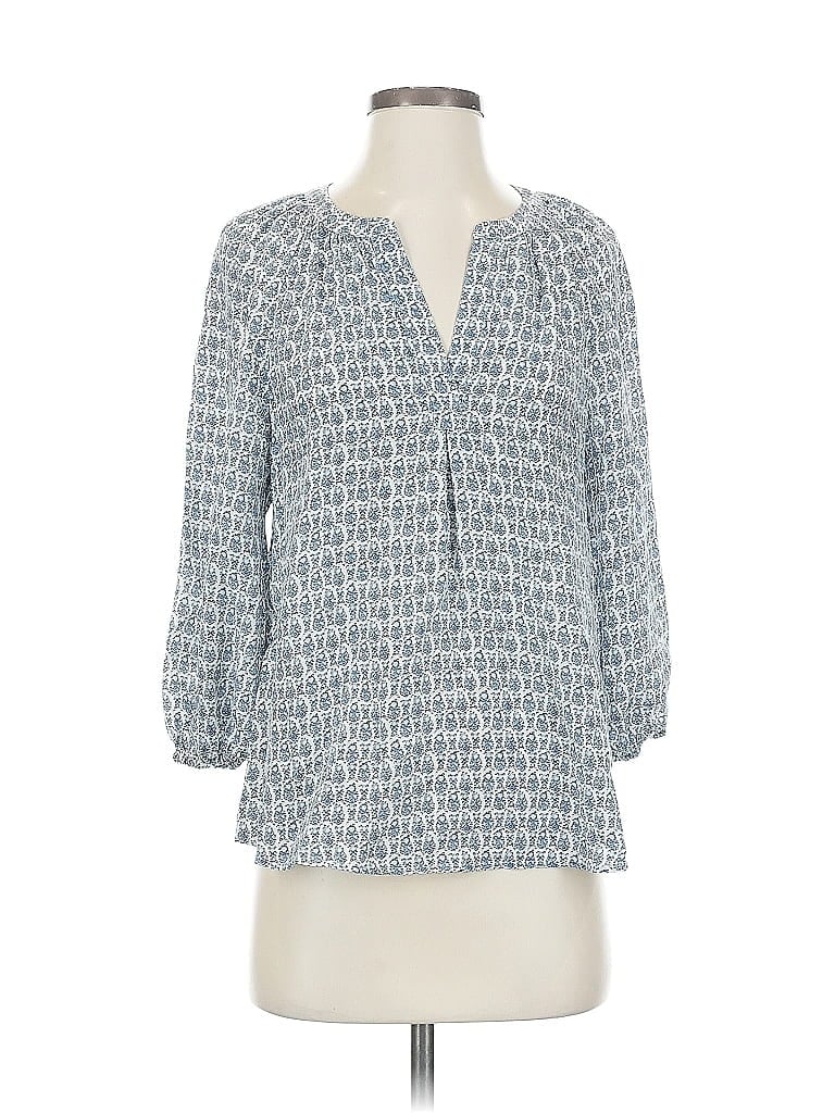 Click to view more detailed imagery on our partner's website Pre-owned Joie 3/4 Sleeve Silk Top Blue Open Neckline Tops