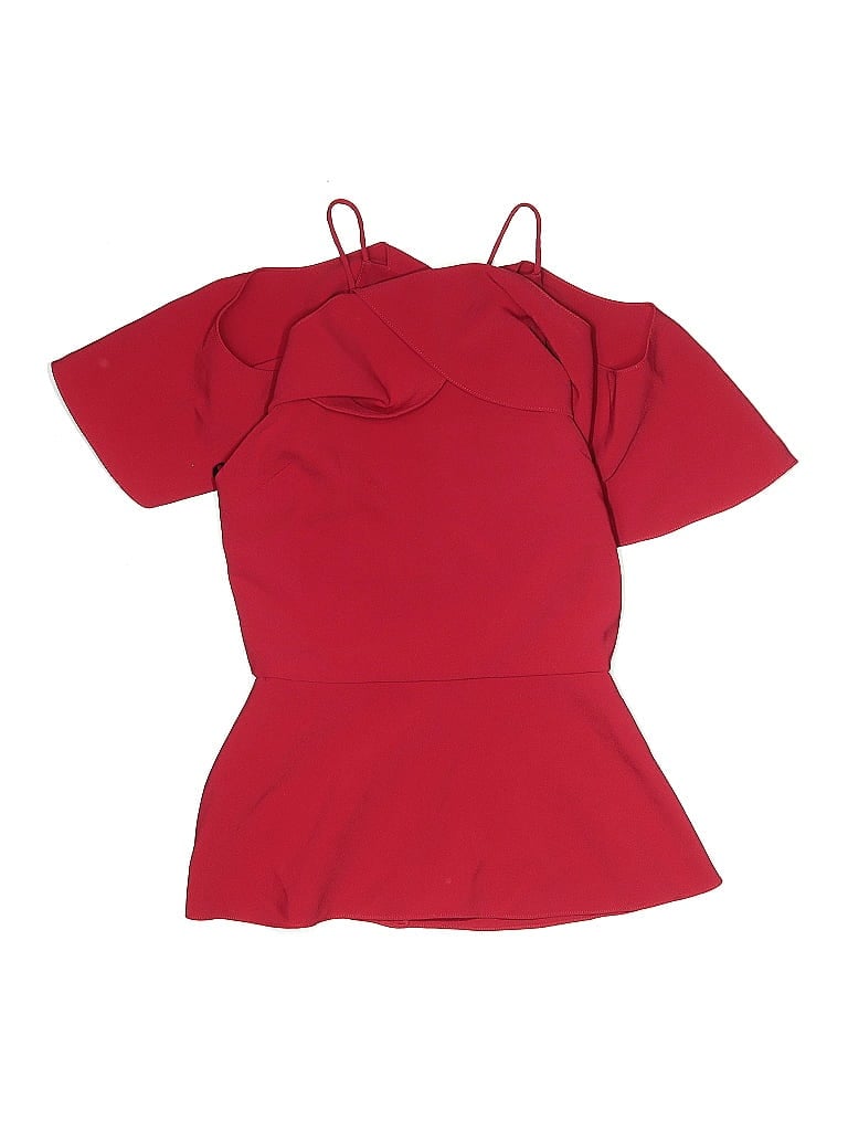 Pre-owned Christian Siriano Short Sleeve Top Red Cold Shoulder Neckline Tops