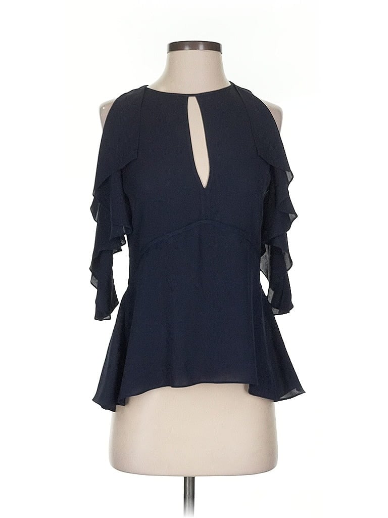 Pre-owned Theory 3/4 Sleeve Silk Top Blue Cold Shoulder Neckline Tops