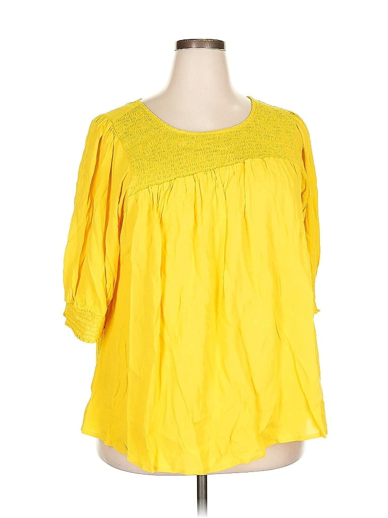 TERRA & SKY Pre-owned 3/4 Sleeve Blouse In Yellow