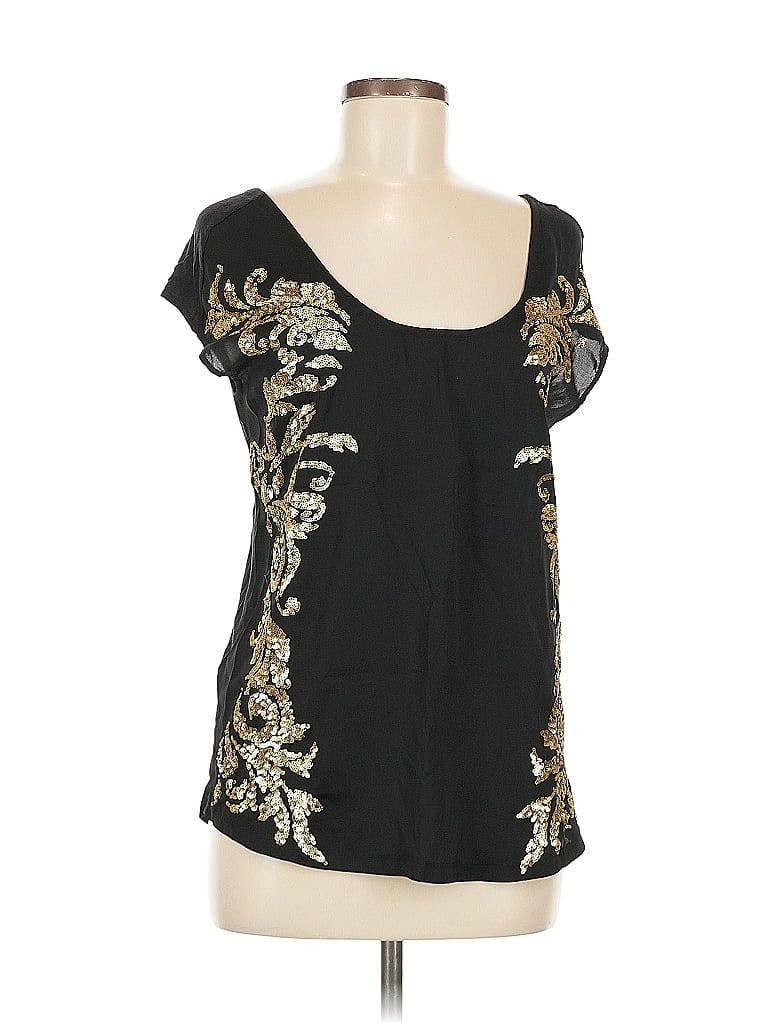 Pre-owned Hinge Short Sleeve Top Black Scoop Neck Tops