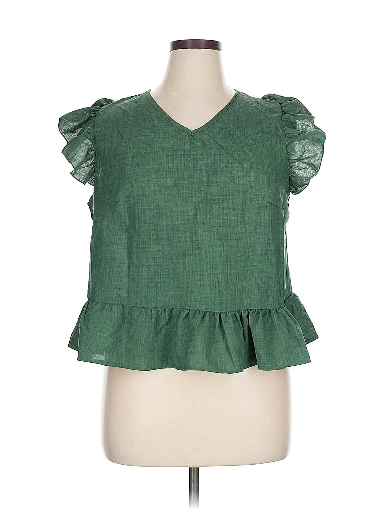 Pre-owned Shein Curve Short Sleeve Blouse In Green