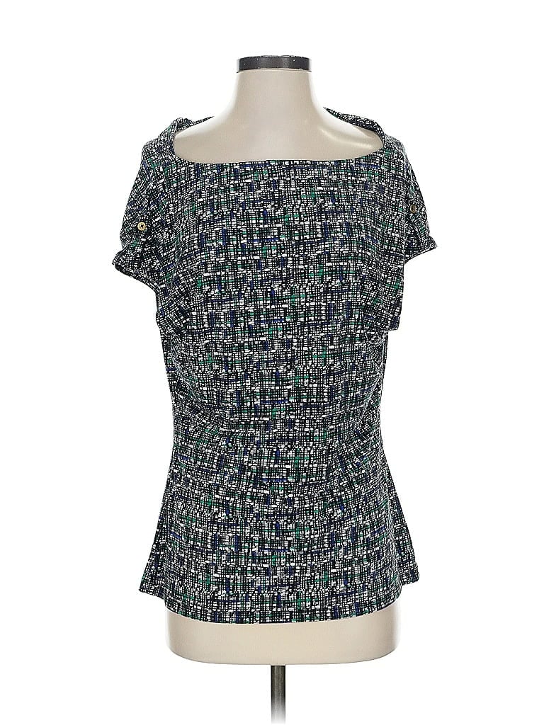 Pre-owned Liz Claiborne Short Sleeve Top Black Square Neckline Tops