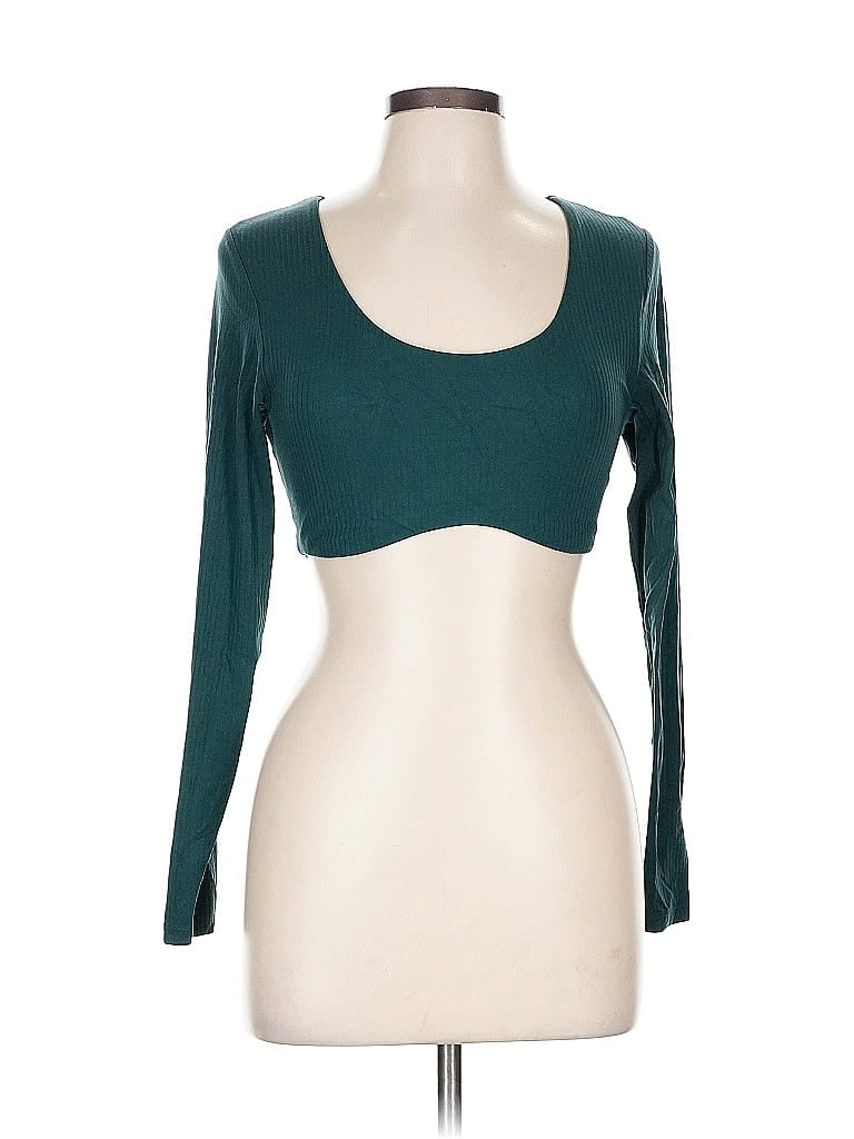 Pre-owned Offline By Aerie Long Sleeve Top Teal Sweetheart Neckline Tops In Blue