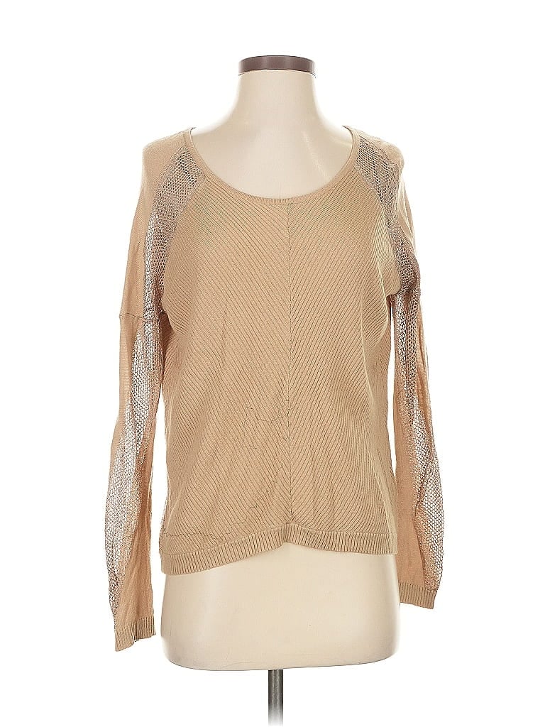 Pre-owned Guess Long Sleeve Top Tan Square Neckline Tops In Brown