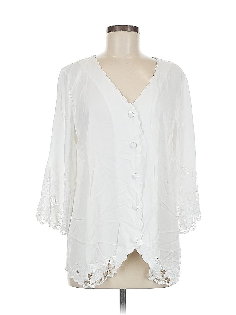 Pre-owned Soft Surroundings 3/4 Sleeve Blouse In White