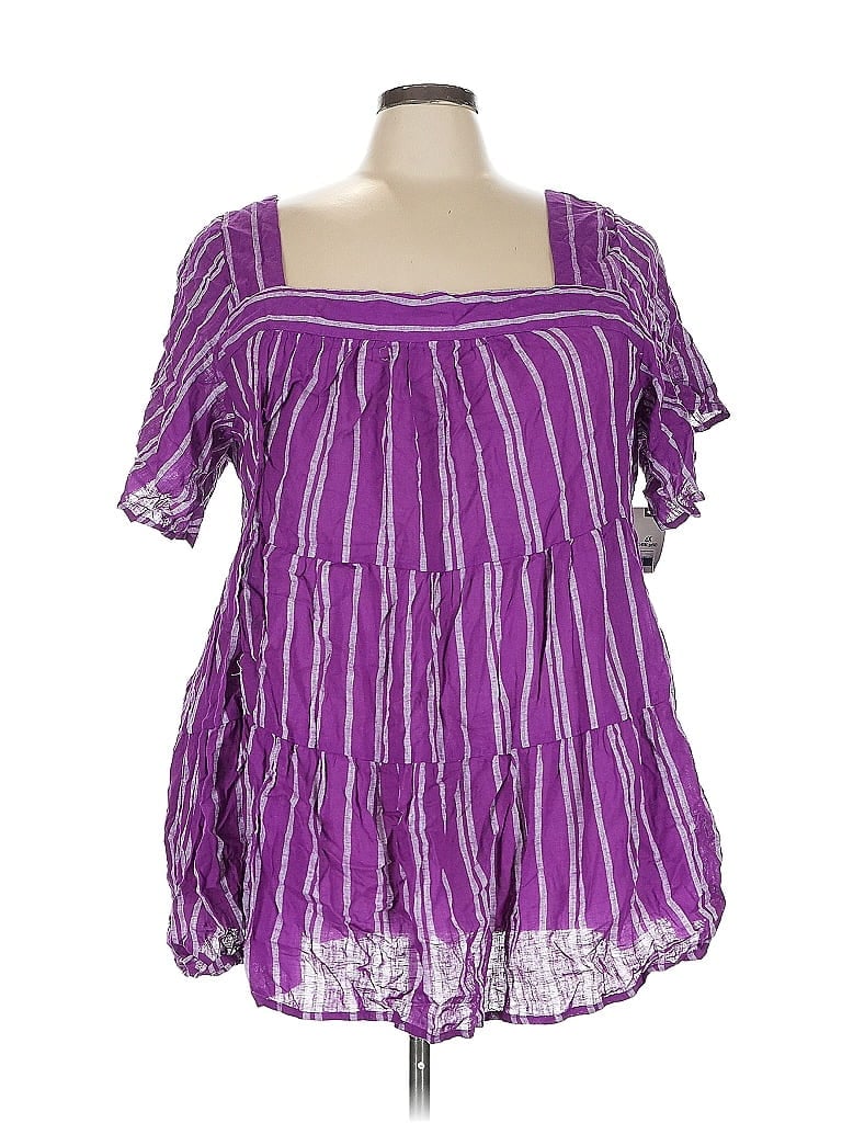 Pre-owned Terra & Sky Short Sleeve Blouse In Purple