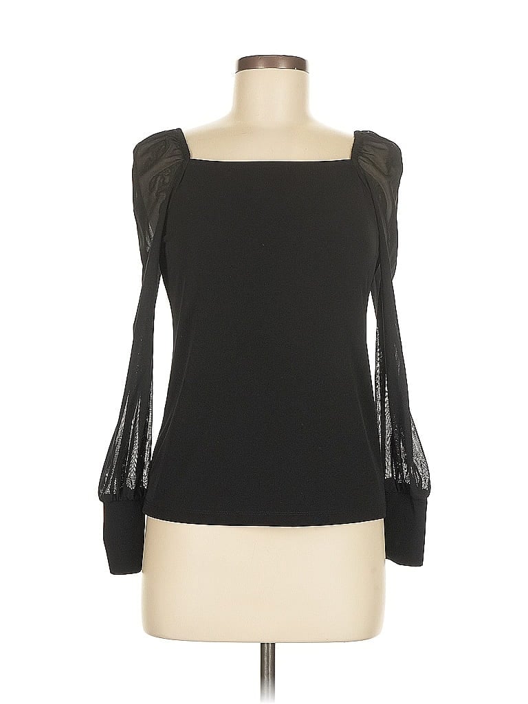 Click to view more detailed imagery on our partner's website Pre-owned Tahari Long Sleeve Top Black Square Neckline Tops