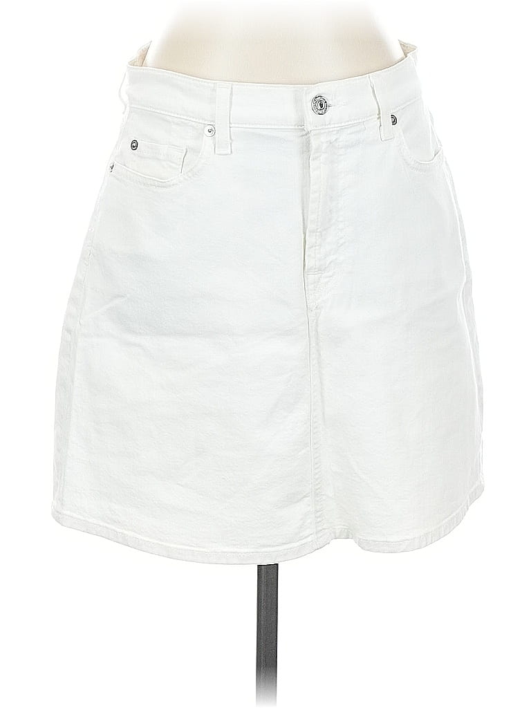 Pre-owned 7 For All Mankind Denim Skirt In White
