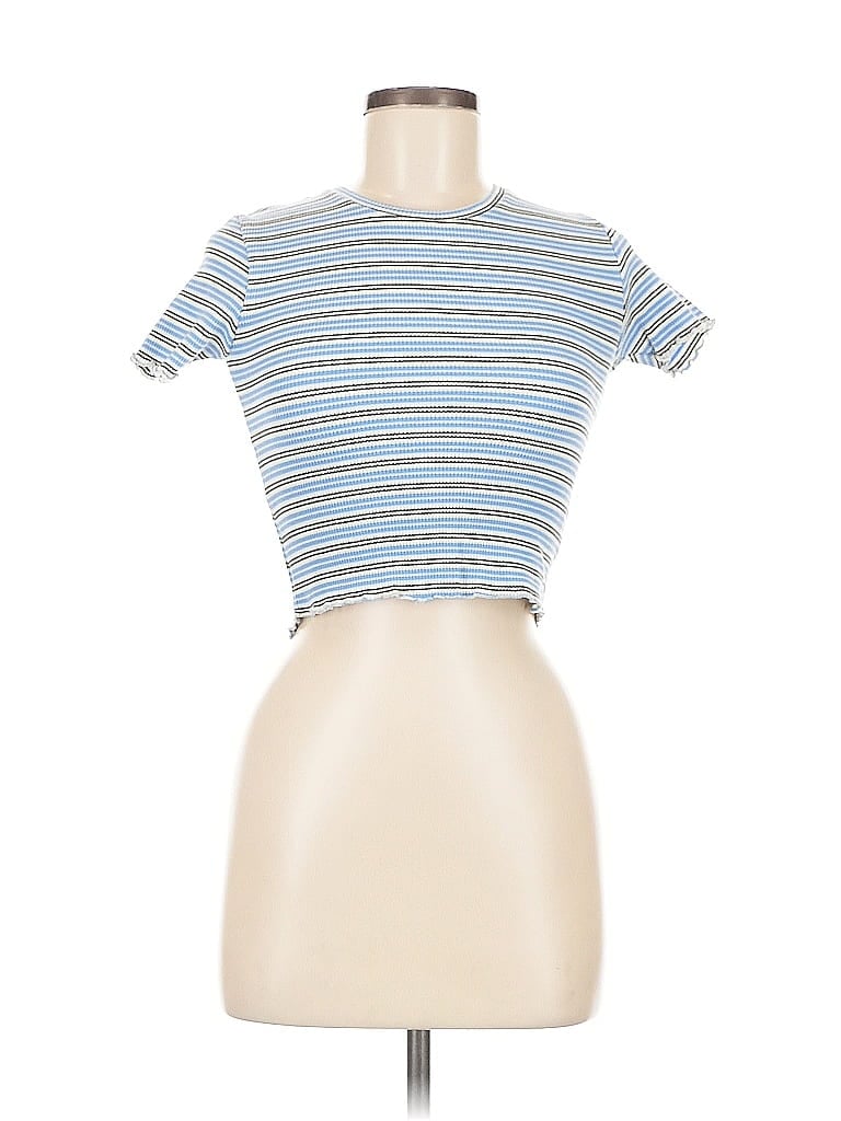 Pre-owned Pull & Bear Short Sleeve Top Blue Keyhole Neckline Tops