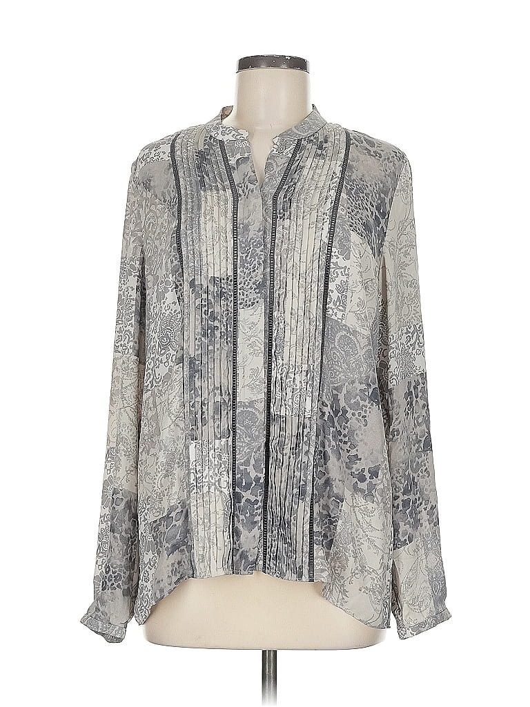 Pre-owned T Tahari Long Sleeve Blouse In Gray