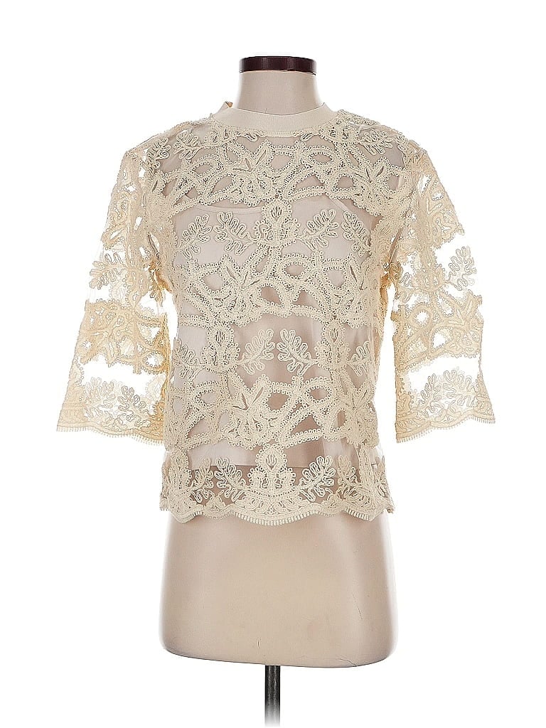 Pre-owned Current Air 3/4 Sleeve Top Ivory Mock Neckline Tops In White