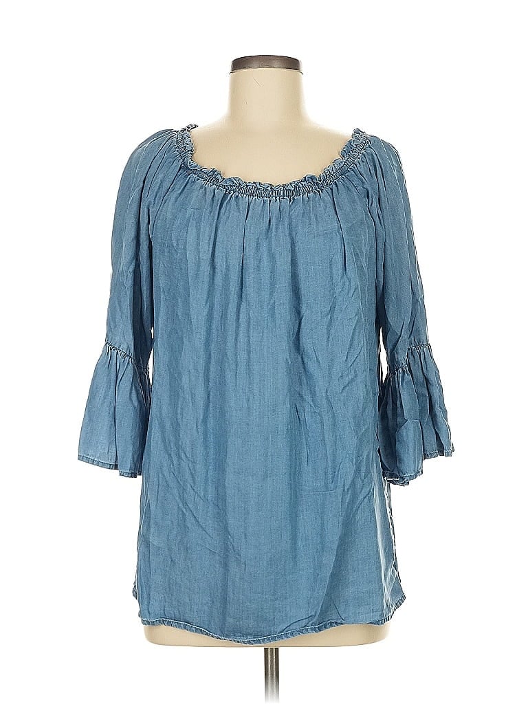 Pre-owned Karen Kane 3/4 Sleeve Blouse In Blue