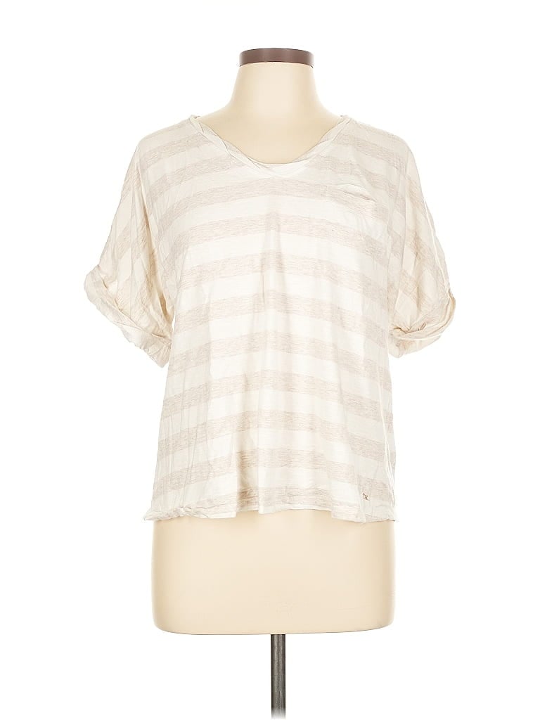 Pre-owned Tommy Hilfiger Short Sleeve Top Ivory V Neck Tops In White