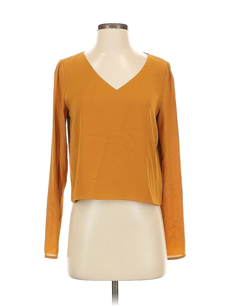 Pre-owned Babaton Long Sleeve Top Orange V Neck Tops