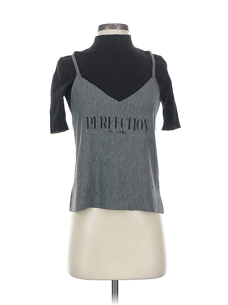 Click to view more detailed imagery on our partner's website Pre-owned Trafaluc By Zara Short Sleeve Top Gray Halter Neckline Tops