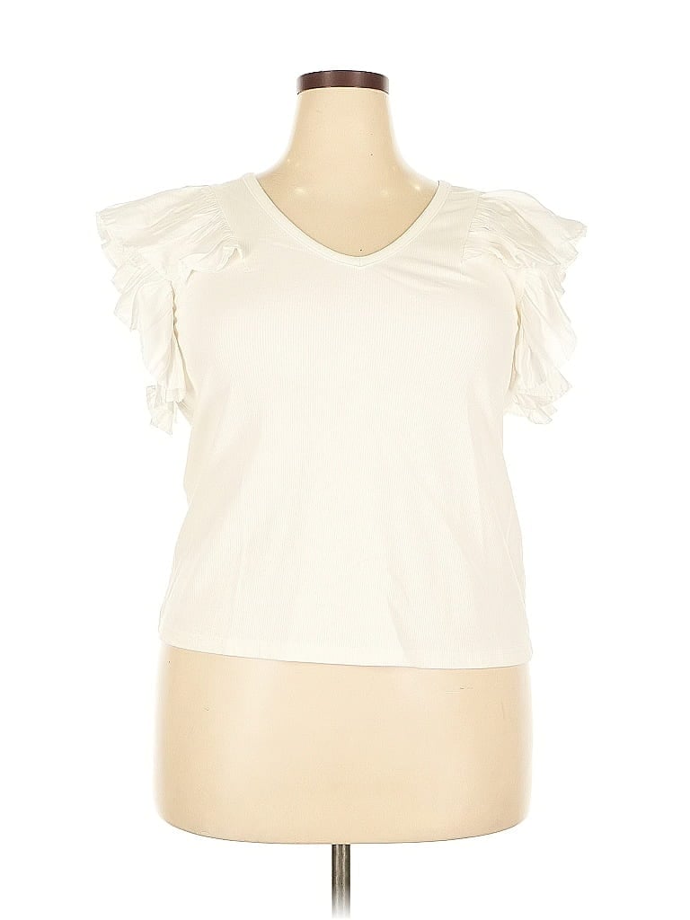 Pre-owned Pomander Place Short Sleeve Top Ivory Sweetheart Neckline Tops In White