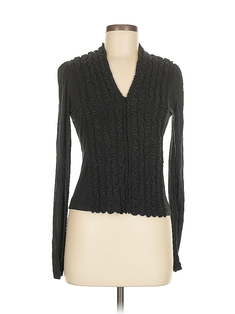 Pre-owned Dkny Long Sleeve Top Black Plunge Neckline Tops