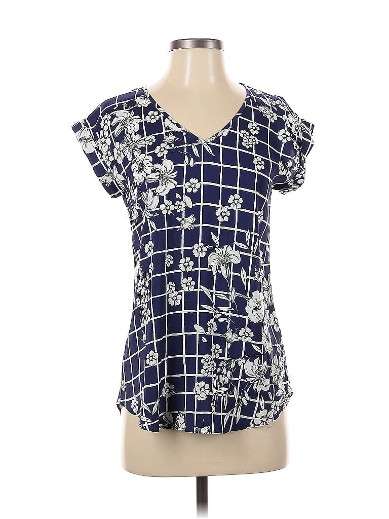 Pre-owned Express Short Sleeve Blouse In Blue
