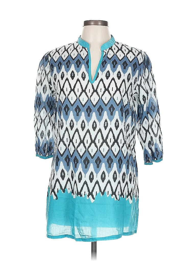 Click to view more detailed imagery on our partner's website Pre-owned Shiraleah 3/4 Sleeve Blouse In Blue