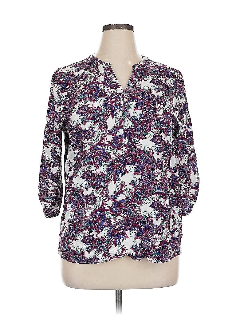 Click to view more detailed imagery on our partner's website Pre-owned Basic Editions 3/4 Sleeve Blouse In Purple