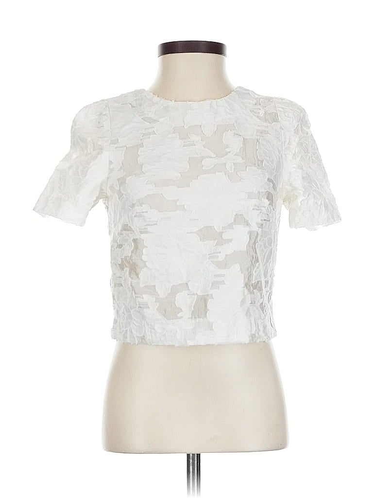 Pre-owned H&m Short Sleeve Top White Mock Neckline Tops