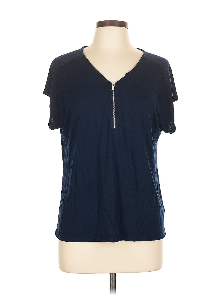 Pre-owned Tahari Short Sleeve Henley Shirt In Blue