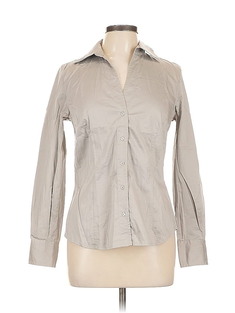 Pre-owned Ann Taylor Long Sleeve Button Down Shirt In Gray