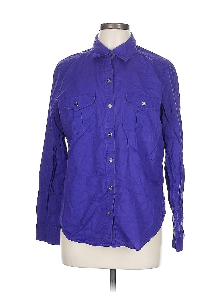 Pre-owned New York And Company Long Sleeve Button Down Shirt In Purple
