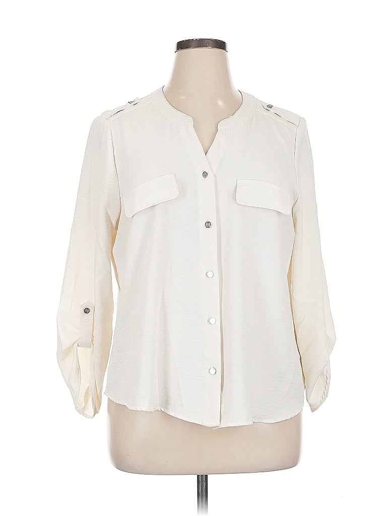 Pre-owned Adrienne Vittadini 3/4 Sleeve Blouse In White