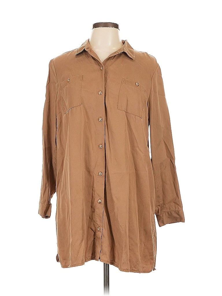 Pre-owned Jjill 3/4 Sleeve Button Down Shirt In Brown