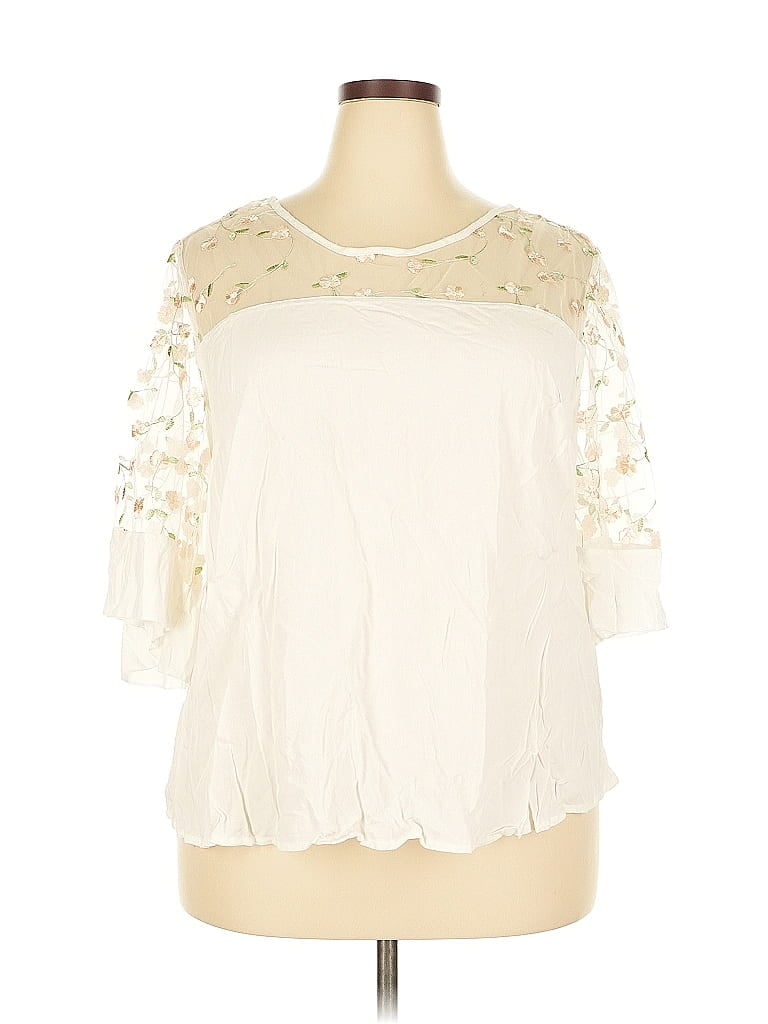 Pre-owned Unique Spectrum 3/4 Sleeve Blouse In White