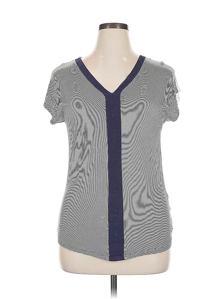 Pre-owned Esprit Short Sleeve Top Gray Stripes Pattern V Neck Tops