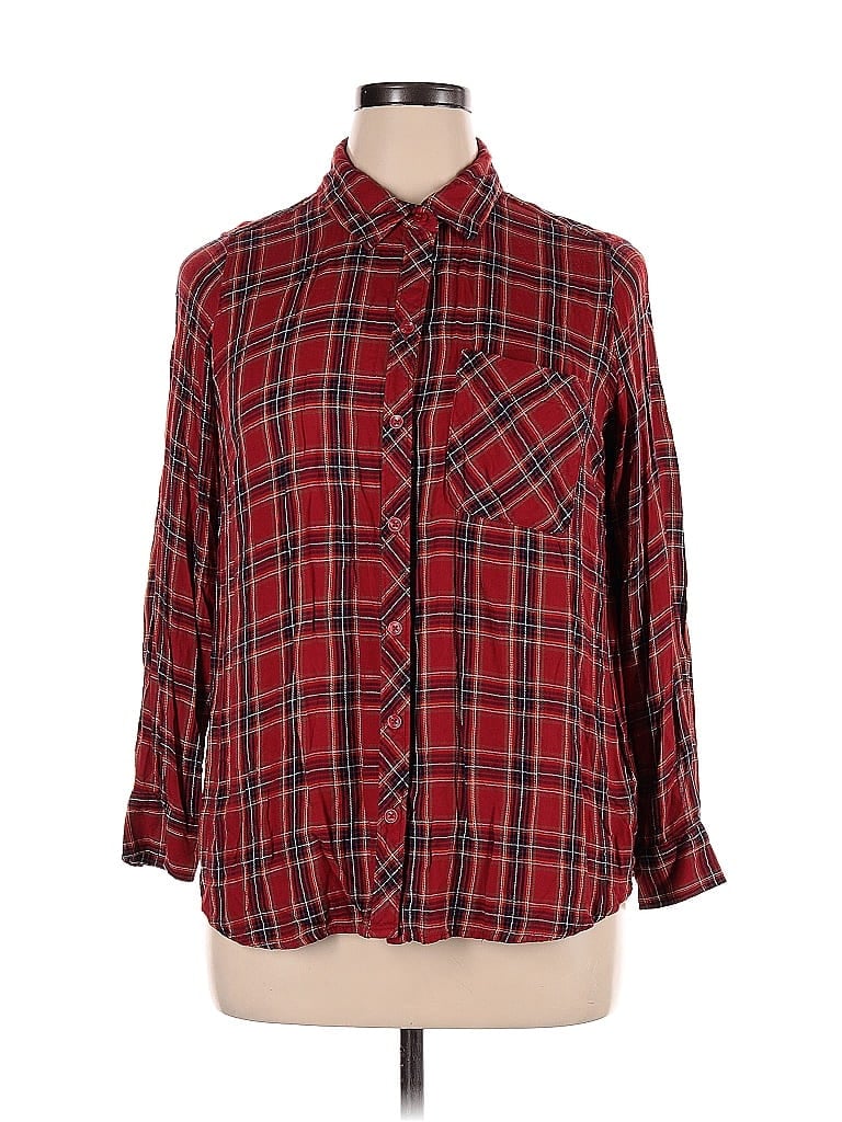 Pre-owned Terra & Sky 3/4 Sleeve Button Down Shirt In Red