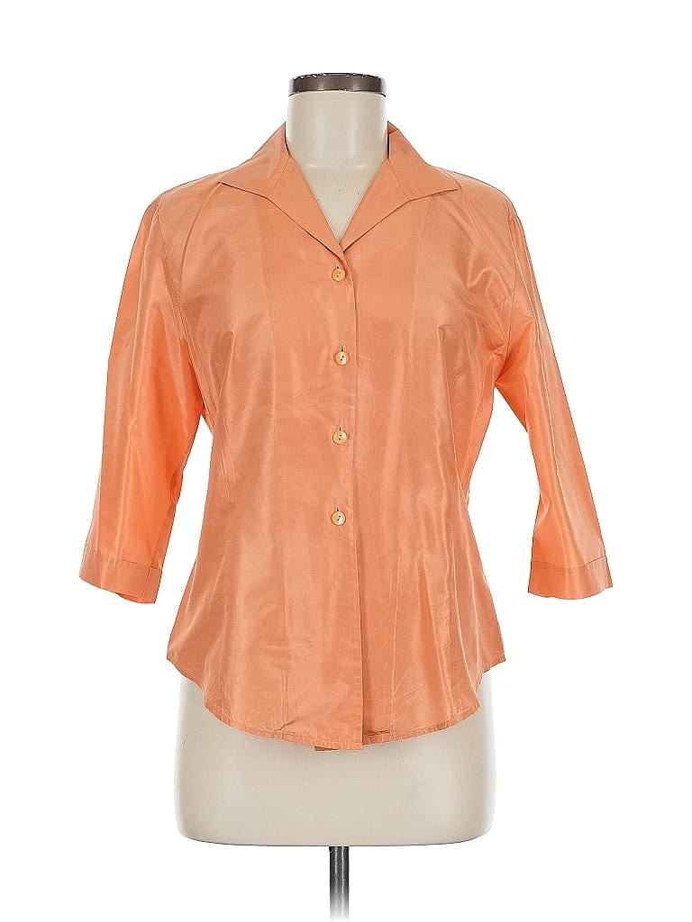 Pre-owned Lafayette 148 3/4 Sleeve Silk Top Orange Open Neckline Tops